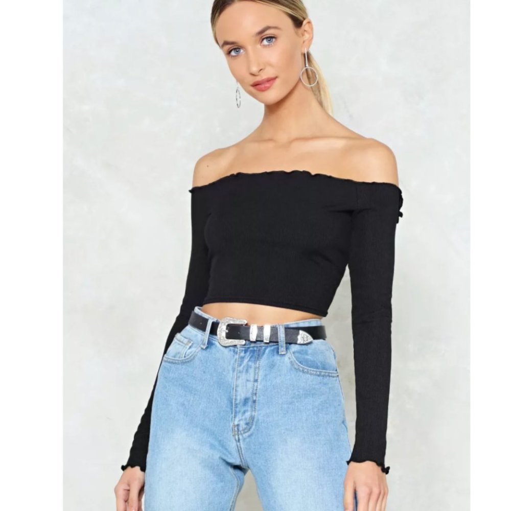 NWT Nasty Gal Lettuce hem Ribbed Bardot Crop top
